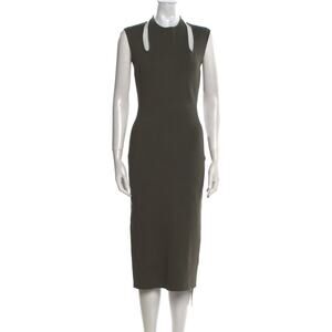 Dion Lee Olive Green Ribbed Knit Halter Neck Midi Sheath Dress Size US 4 Bodycon